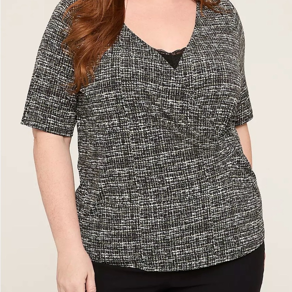 LANE BRYANT •  RUCHED, PLEATED BLOUSE IN BLACK & WHITE SIZE 18/20